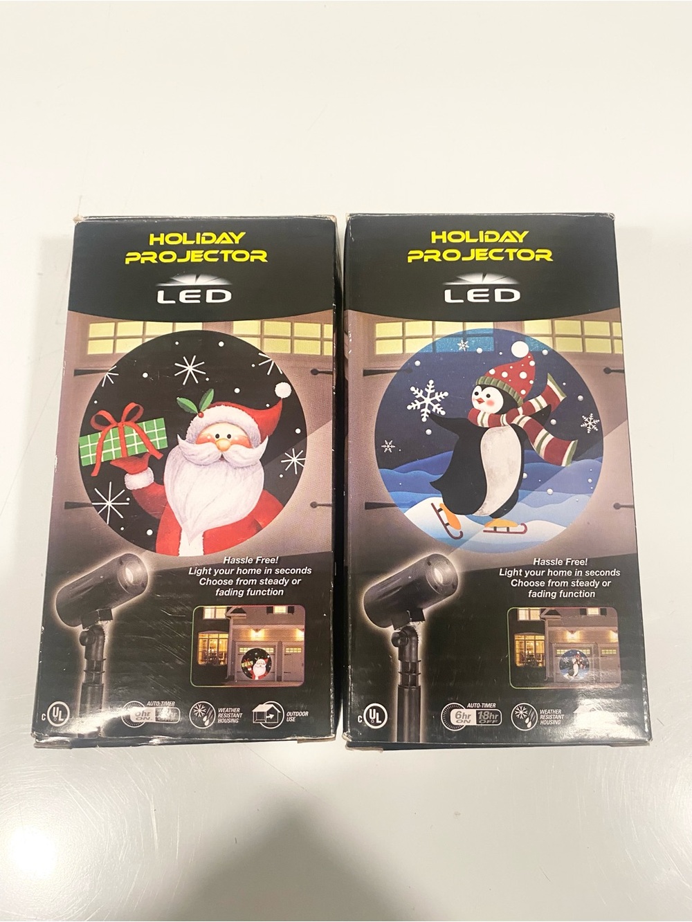 Holiday LED Projector Lights Santa & Penguin Outdoor Christmas Decor Lot of 2
